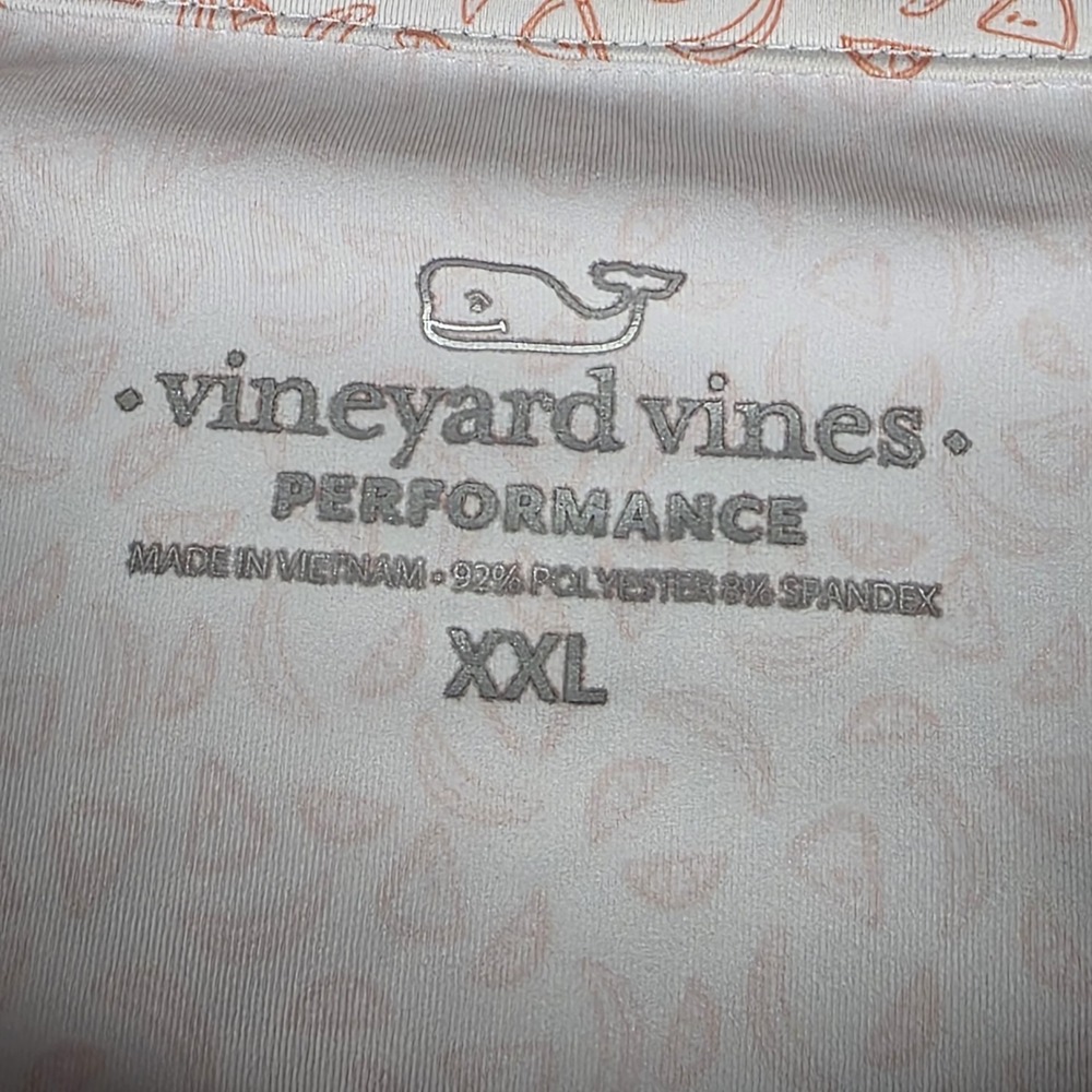Vineyard Vines Performance Polo Shirt Mens XXL Orange Fruit Print Whale Stretch - Picture 10 of 14